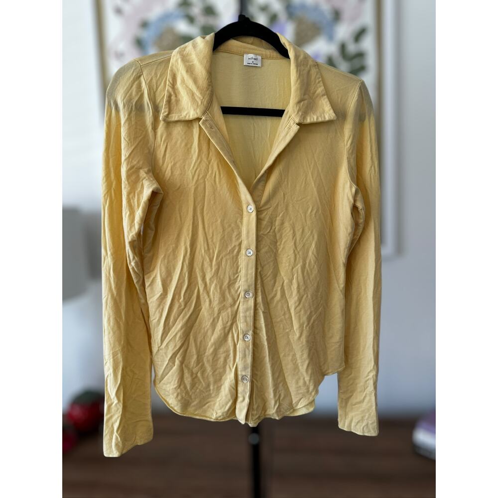 Aritzia Wilfred Soft Yellow Jessie Button-Up Jersey Blouse Size Meidum